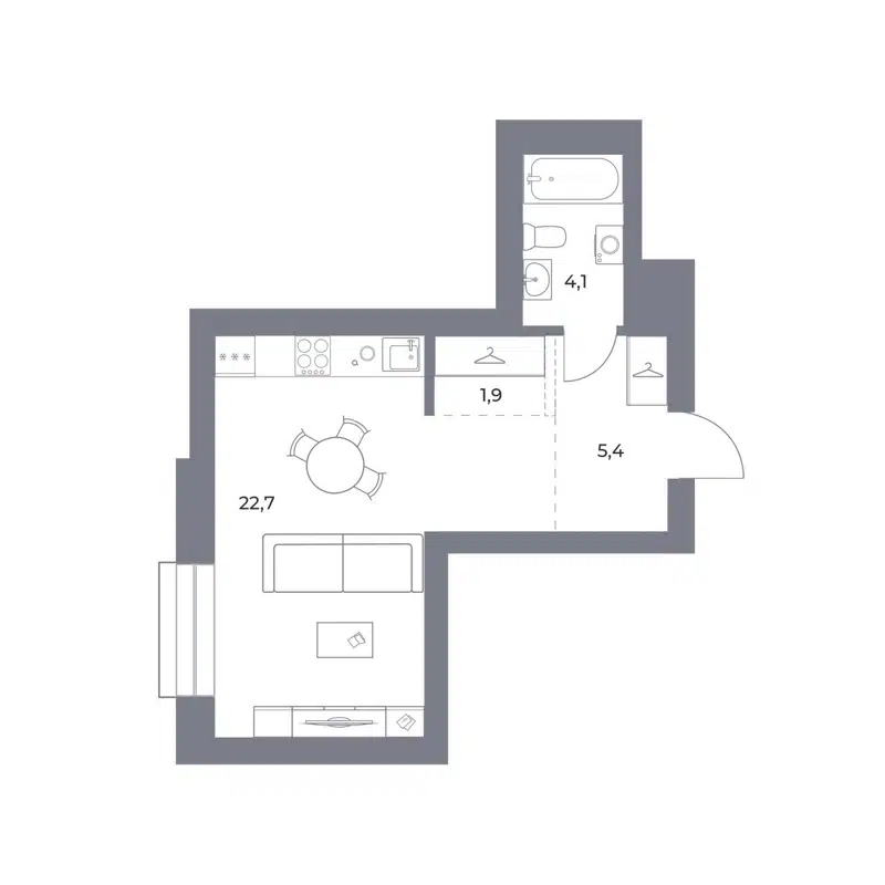 Студия 34.1 м² Прованс