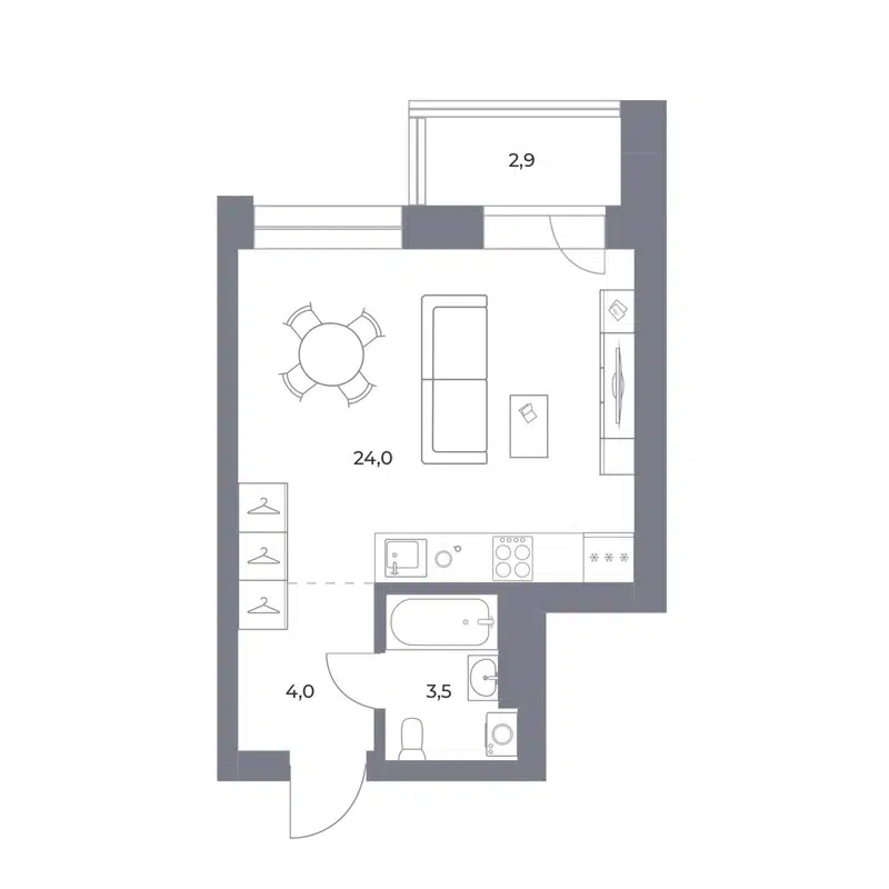 Студия 34.4 м² Прованс