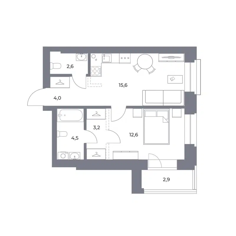 1-комнатная квартира 45.4 м² Прованс