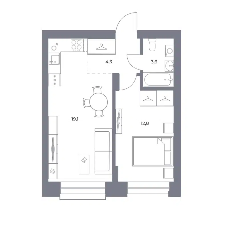 1-комнатная квартира 39.8 м² Прованс