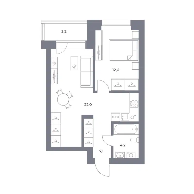 1-комнатная квартира 49.1 м² Прованс
