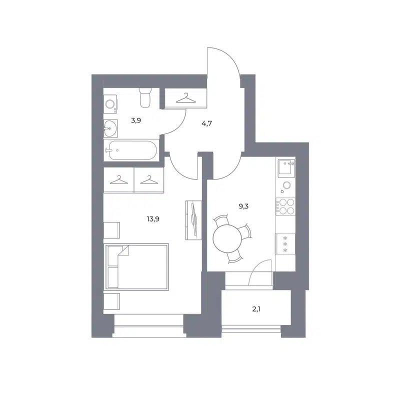 1-комнатная квартира 33.9 м² Прованс