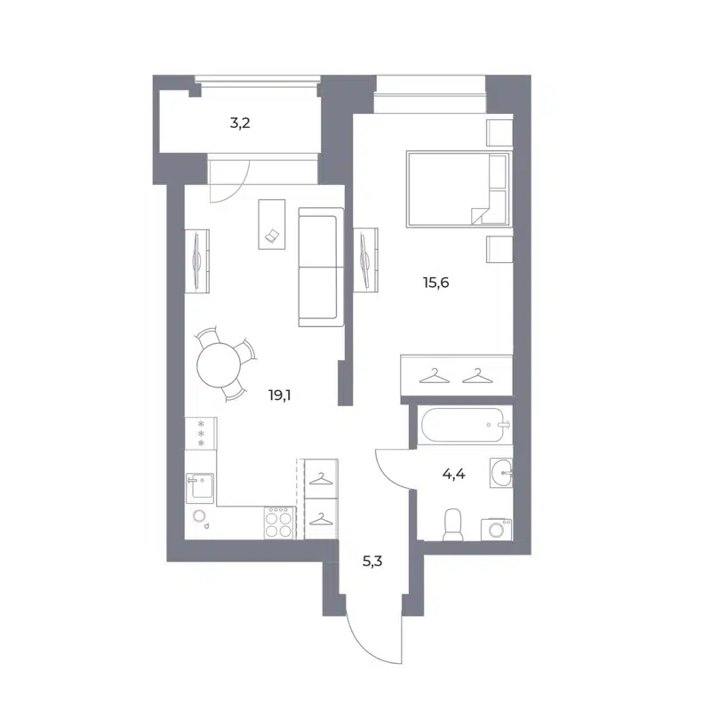 1-комнатная квартира 47.6 м² Прованс
