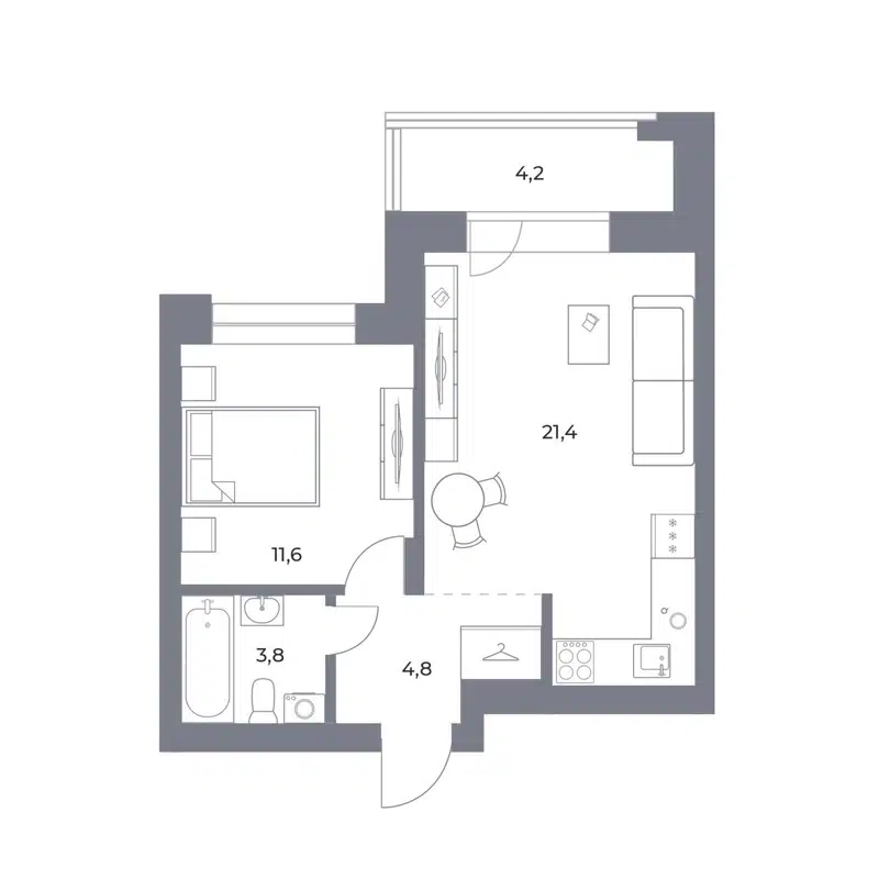 1-комнатная квартира 45.8 м² Прованс