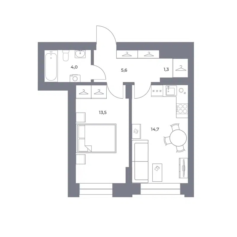 1-комнатная квартира 39.1 м² Прованс