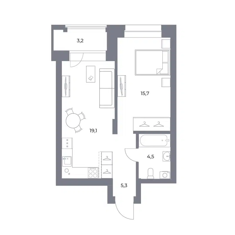 1-комнатная квартира 47.8 м² Прованс