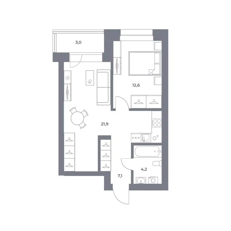 1-комнатная квартира 48.8 м² Прованс