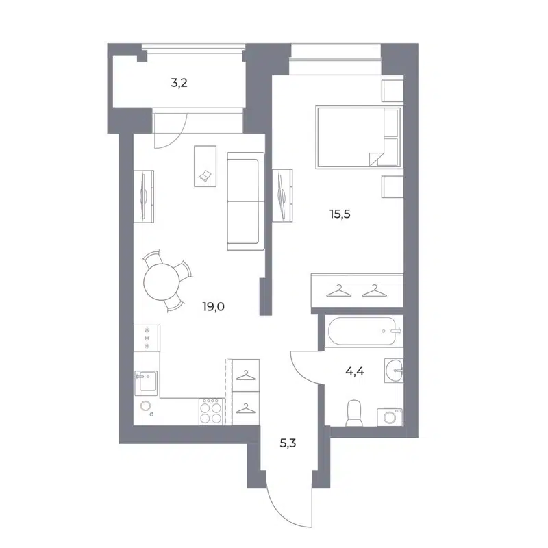 1-комнатная квартира 47.4 м² Прованс