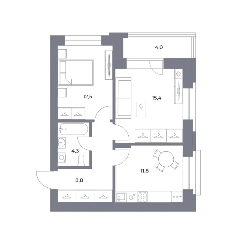2-комнатная квартира 56.8 м² Прованс