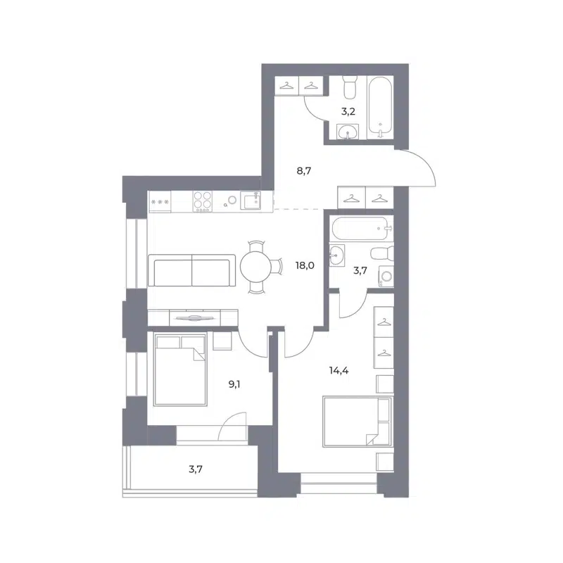 2-комнатная квартира 60.8 м² Прованс