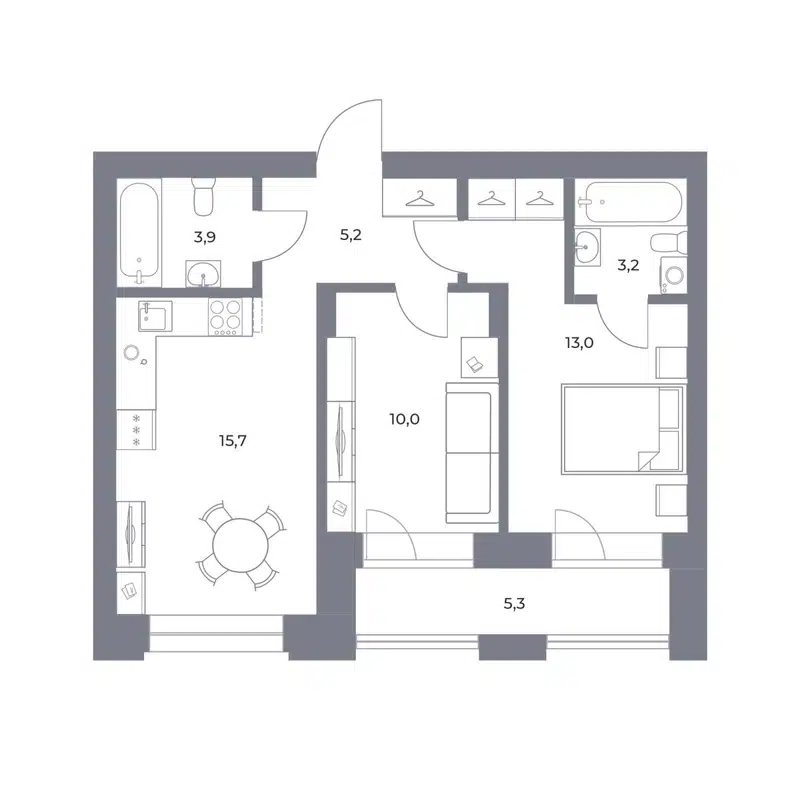 2-комнатная квартира 56.3 м² Прованс