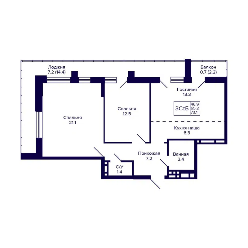3-комнатная квартира 65 м² Gorizont