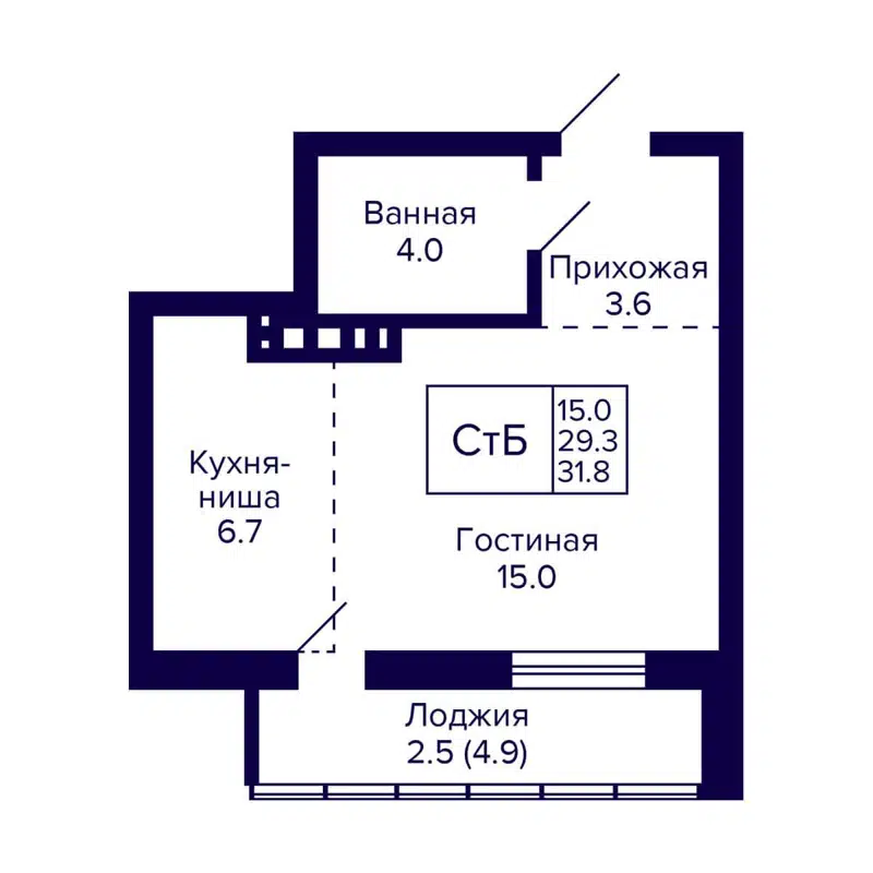 Студия 31.8 м² Grando