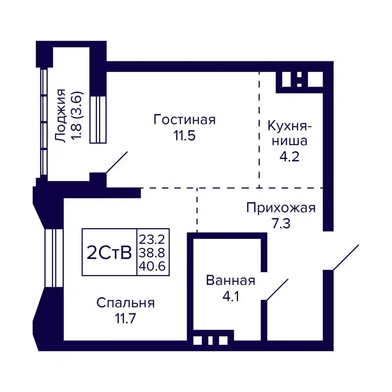 2-комнатная квартира 40.6 м² Grando