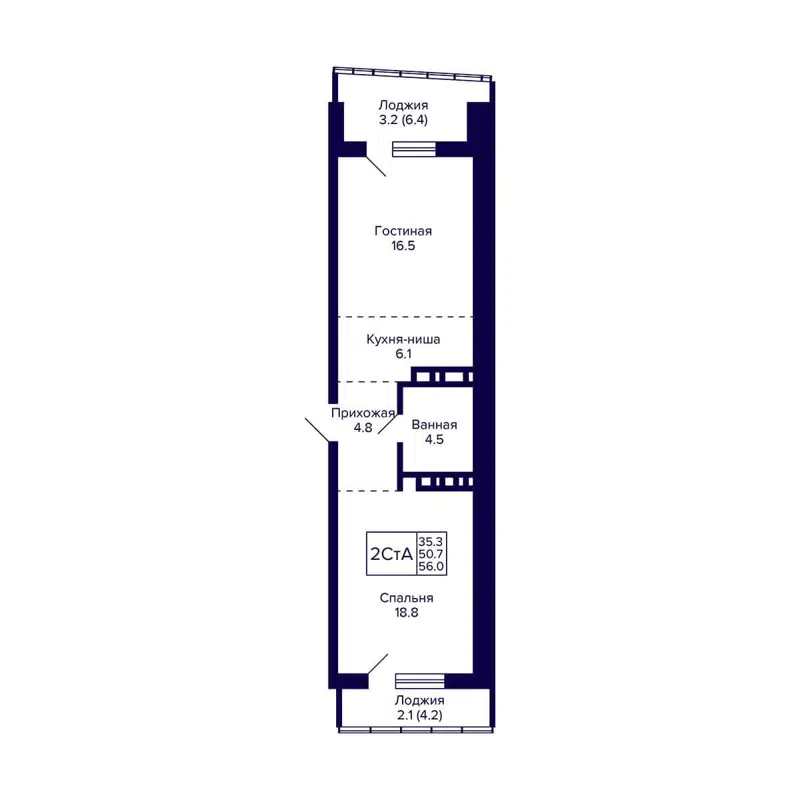 2-комнатная квартира 56 м² Grando