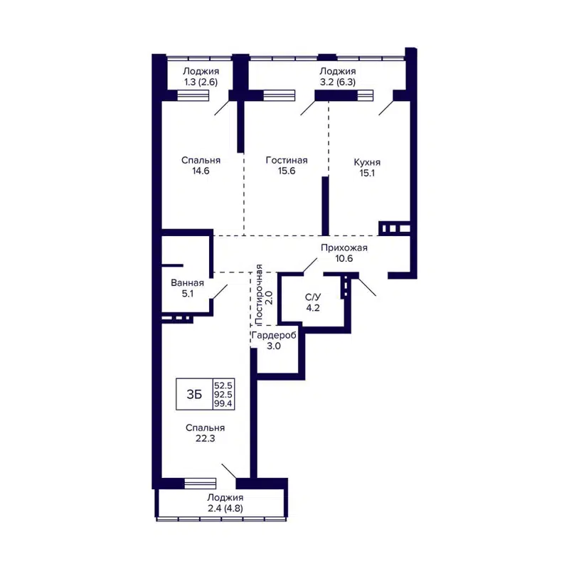 3-комнатная квартира 99.4 м² Grando