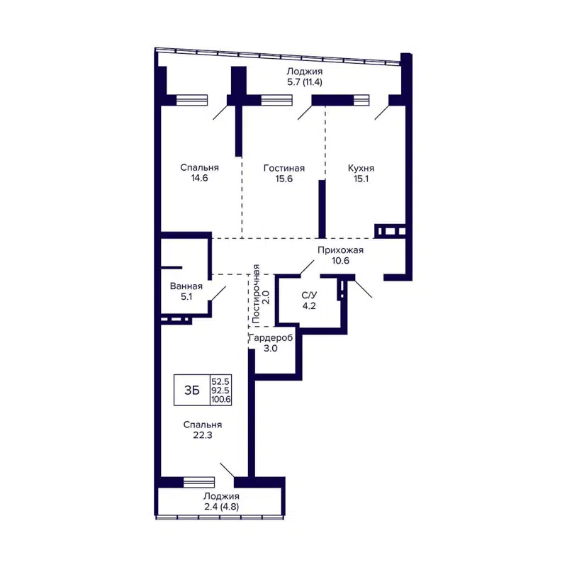 3-комнатная квартира 100.6 м² Grando