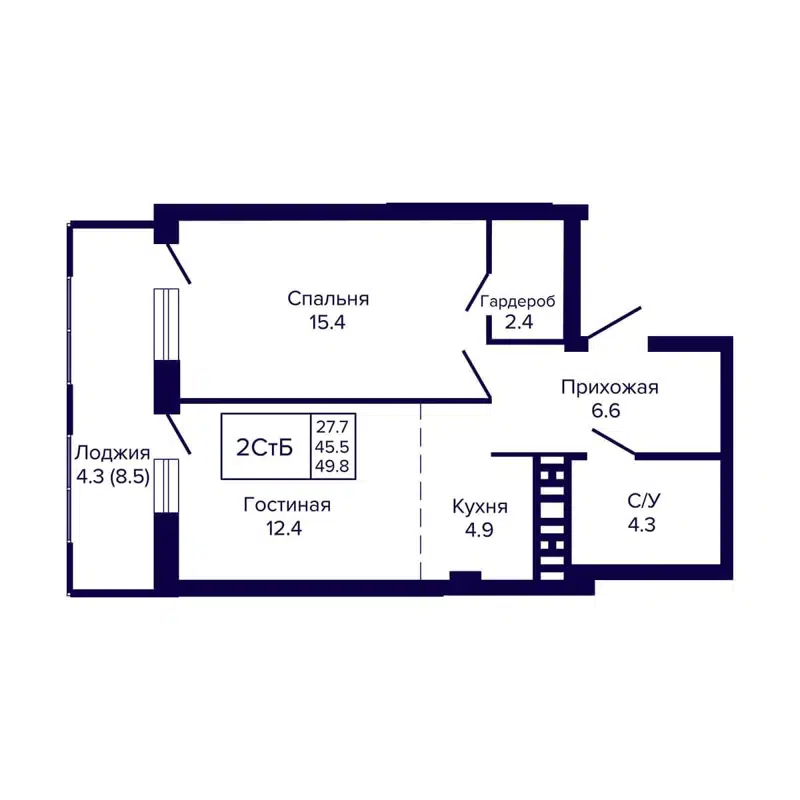 2-комнатная квартира 49.8 м² Luna