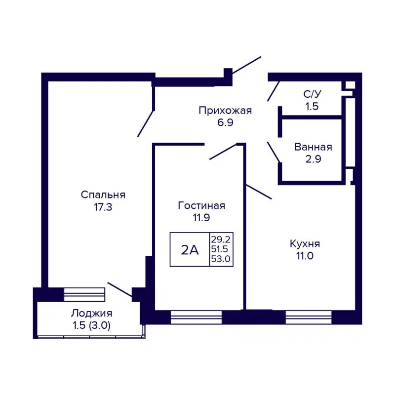 2-комнатная квартира 53 м² Новые Матрешки