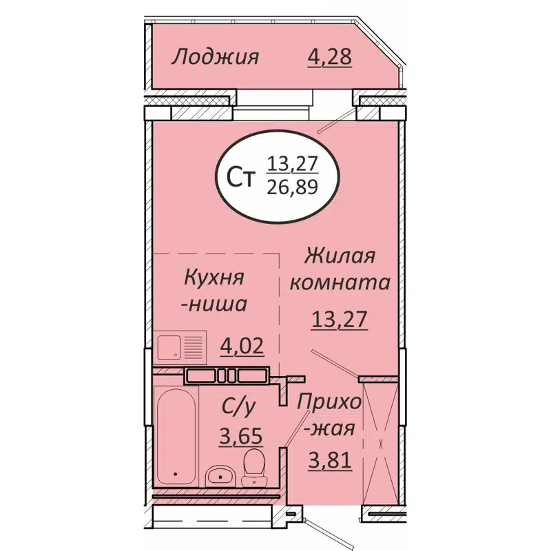 Студия 26.89 м² Пролетарский