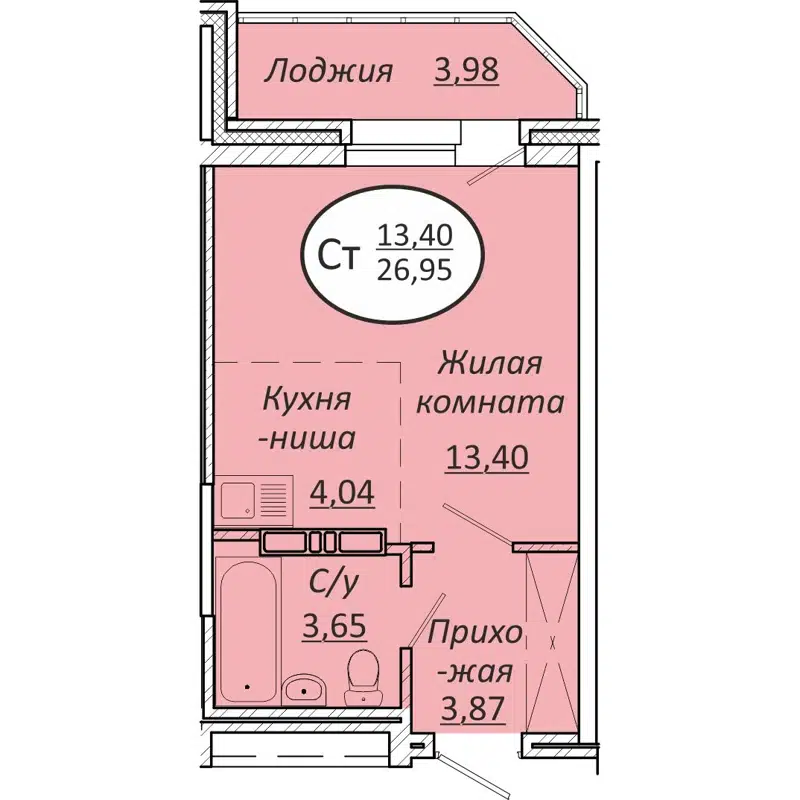 Студия 26.95 м² Пролетарский
