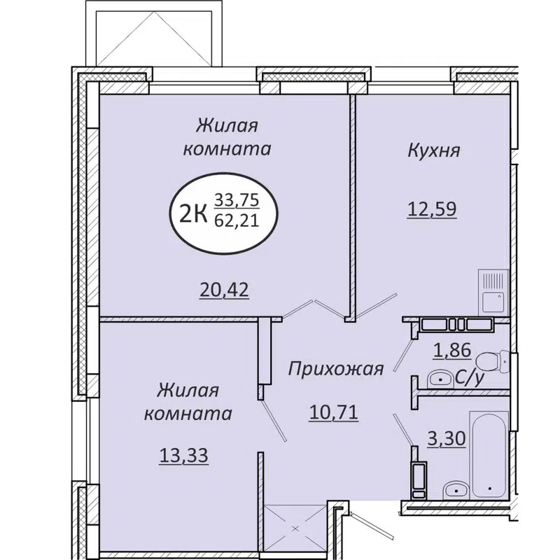 2-комнатная квартира 62.21 м² Пролетарский
