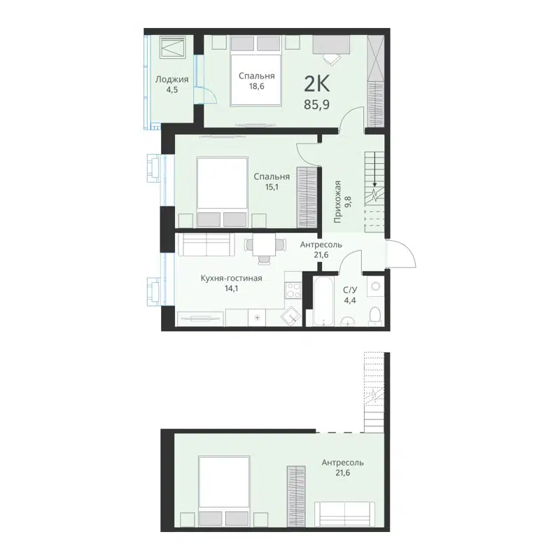 2-комнатная квартира 85.9 м² Ежевика