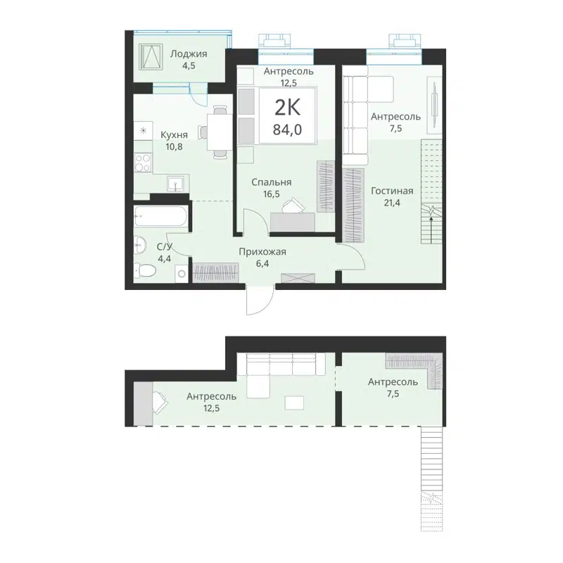 2-комнатная квартира 84 м² Ежевика