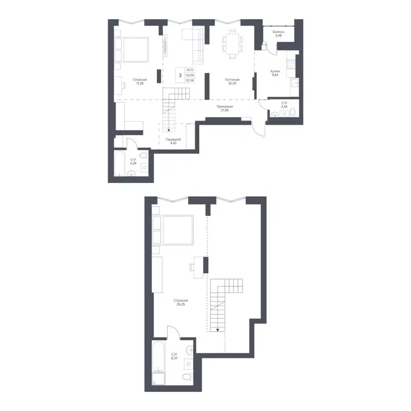 3-комнатная квартира 127.38 м² Актив