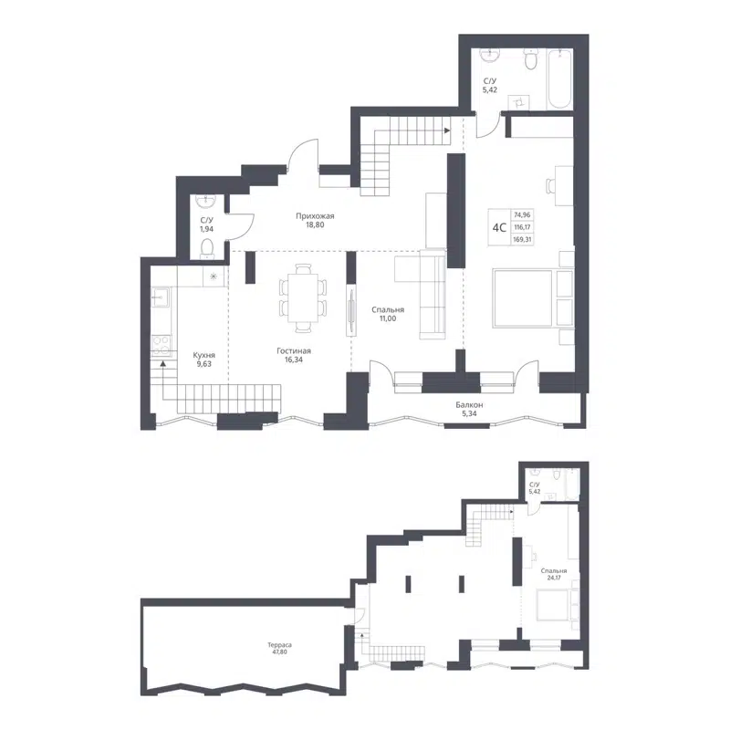 4-комнатная квартира 169.31 м² Актив