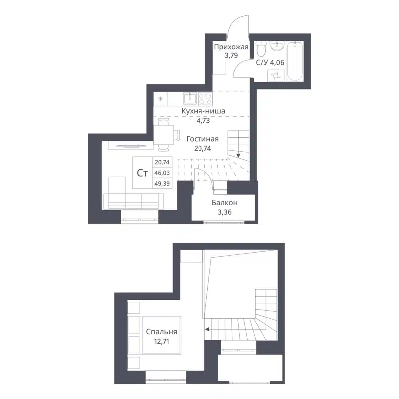 Студия 46.03 м² Фора