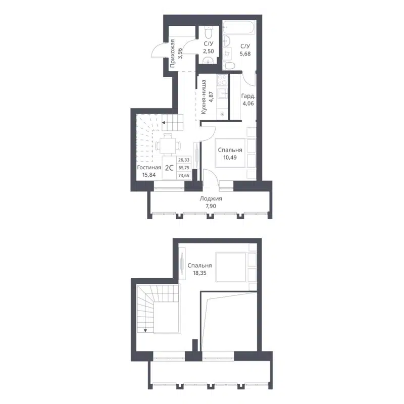 2-комнатная квартира 65.75 м² Фора