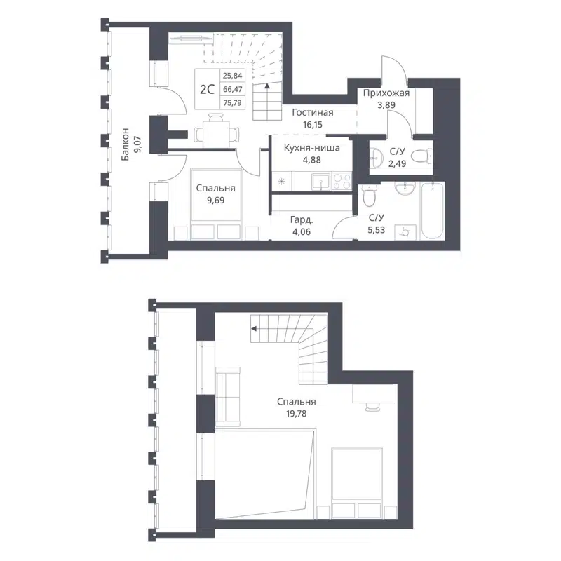 2-комнатная квартира 66.47 м² Фора