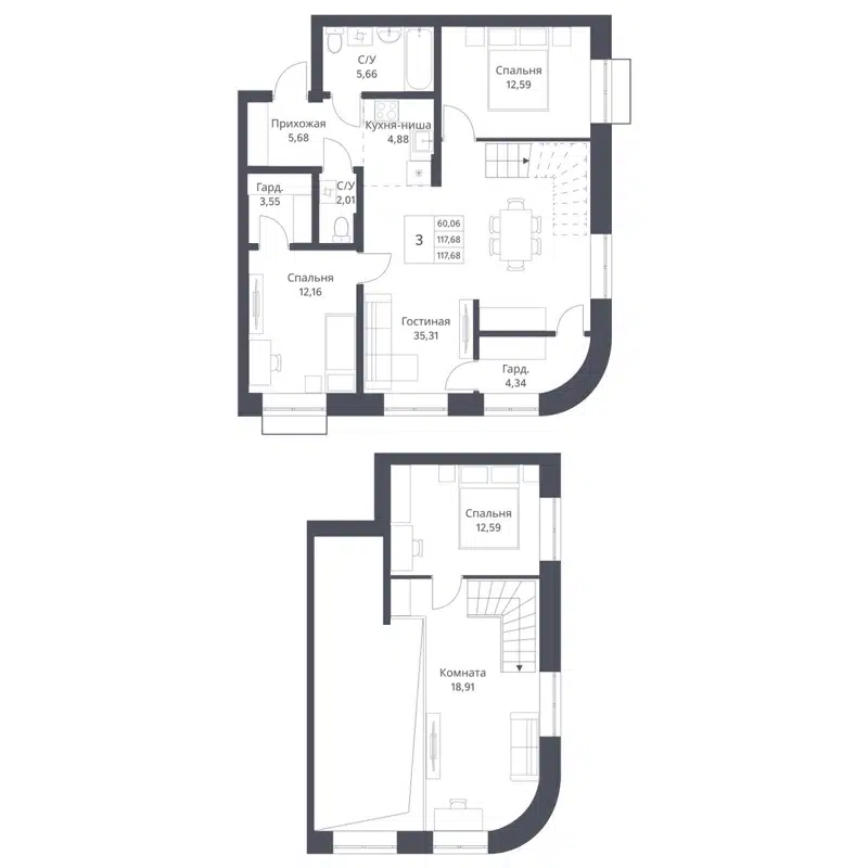 3-комнатная квартира 117.68 м² Фора