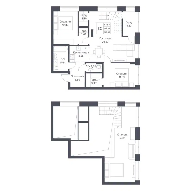 3-комнатная квартира 112.87 м² Фора
