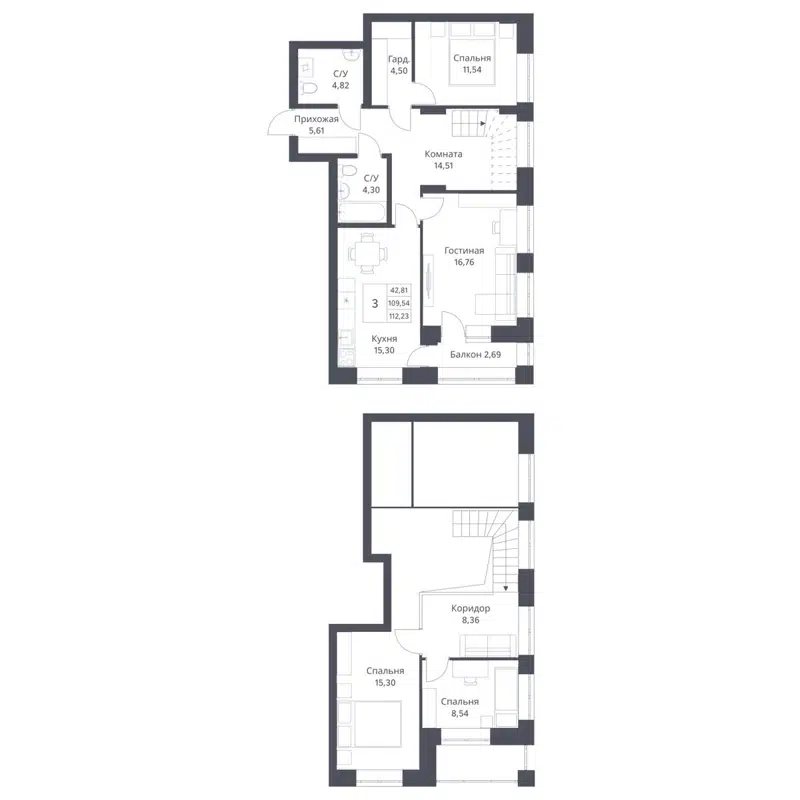 3-комнатная квартира 109.54 м² Фора