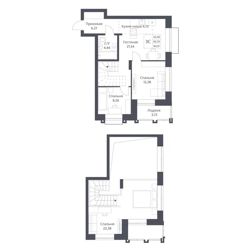3-комнатная квартира 80.29 м² Фора