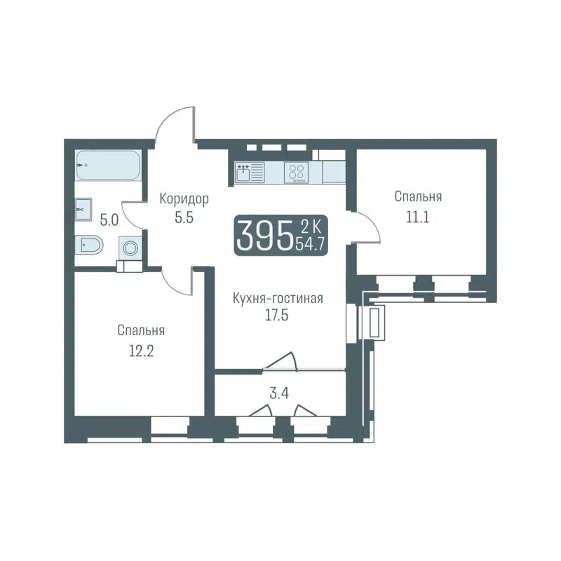 3-комнатная квартира 53 м² Кварталы Немировича