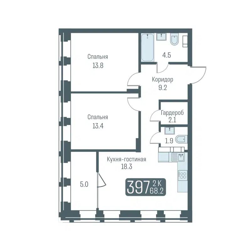 3-комнатная квартира 65.9 м² Кварталы Немировича