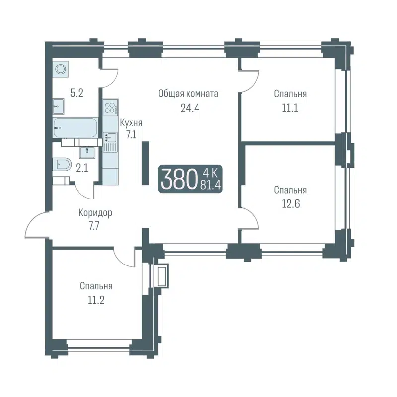 4-комнатная квартира 81.4 м² Кварталы Немировича
