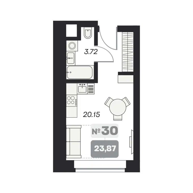 Студия 23.87 м² Аэрон