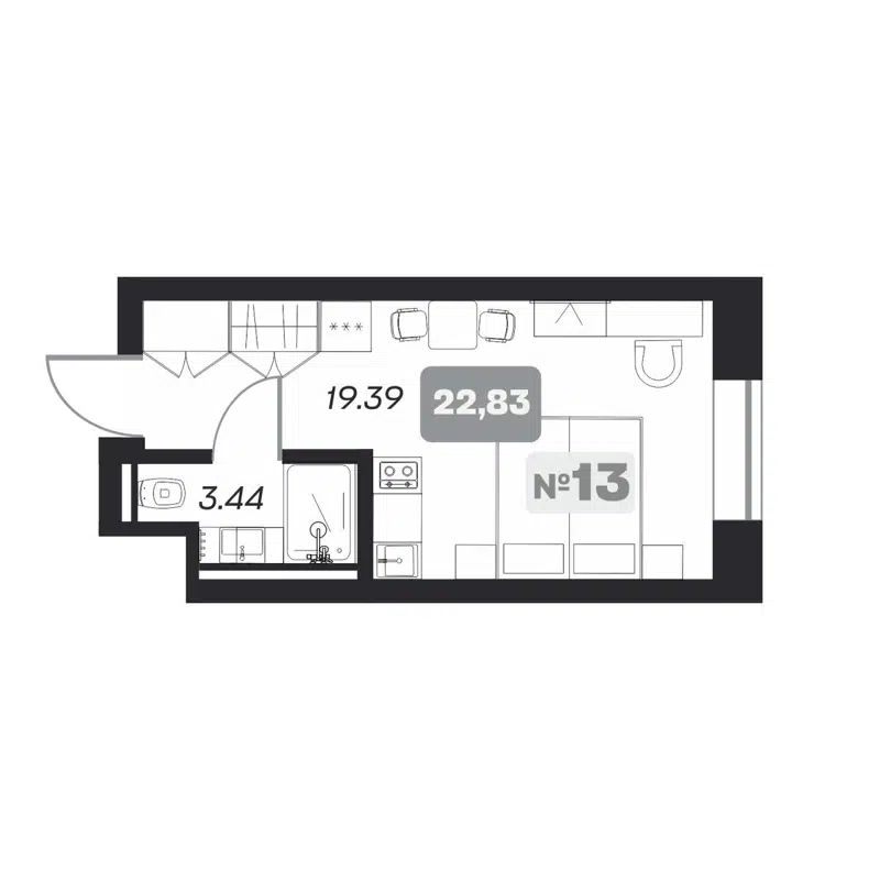 Студия 22.83 м² Аэрон