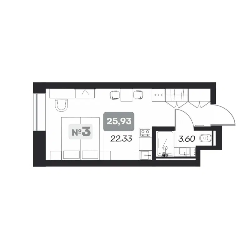 Студия 25.93 м² Аэрон