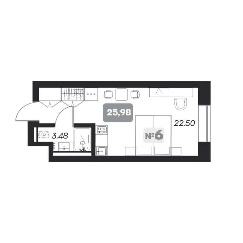 Студия 25.98 м² Аэрон
