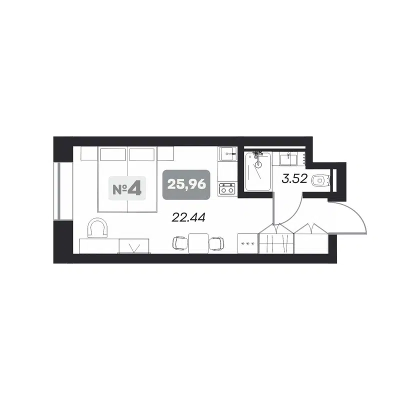 Студия 25.96 м² Аэрон