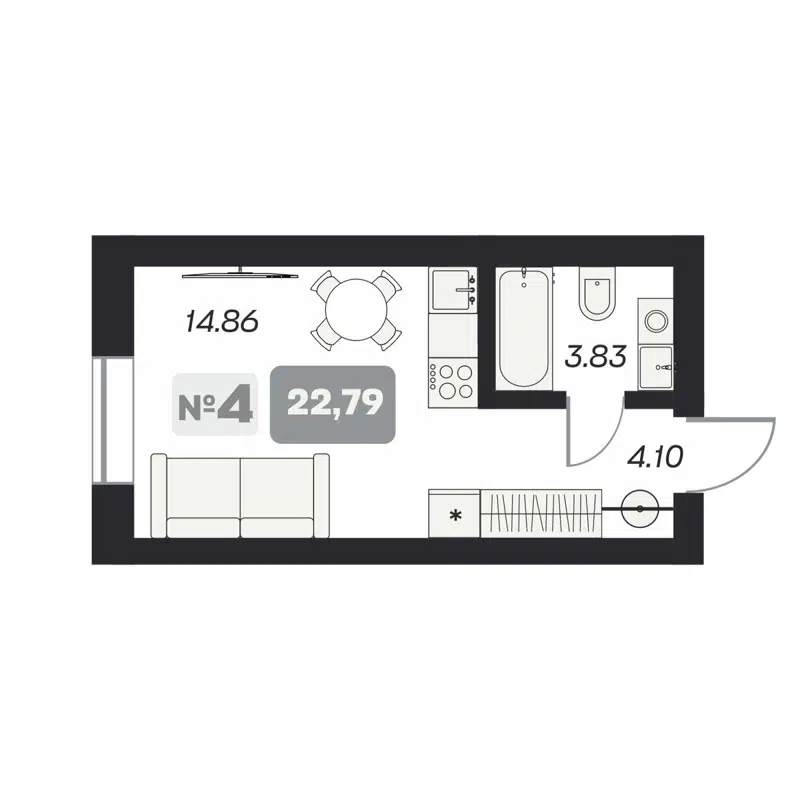 Студия 22.79 м² Аэрон