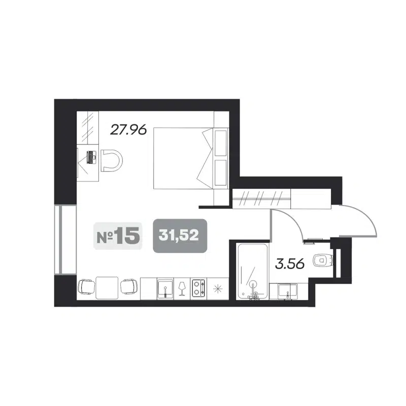 2-комнатные апартаменты 31.52 м² Аэрон