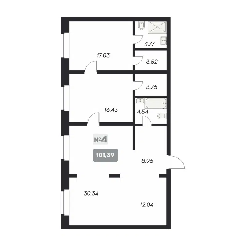 3-комнатные апартаменты 101.39 м² Аэрон