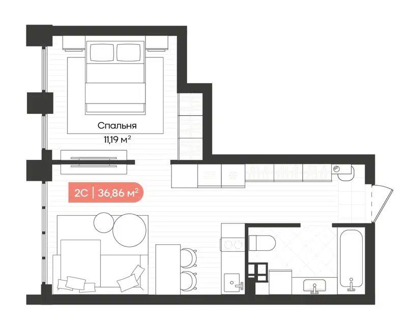 1-комнатная квартира 36.93 м² Balance