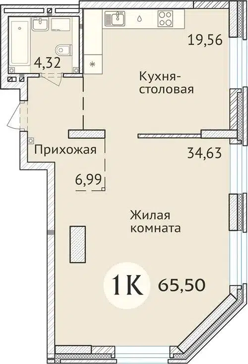 2-комнатная квартира 65.4 м² Заельцовский New